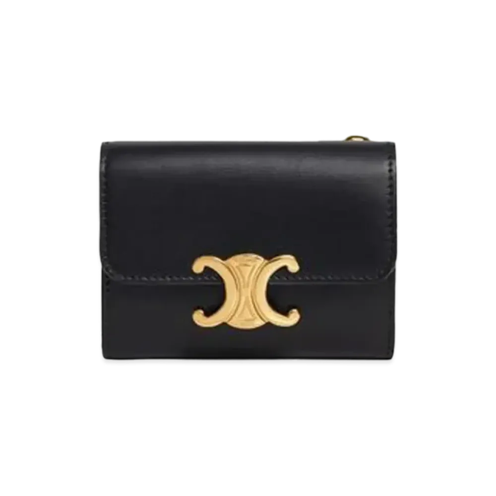 CELINE Compact Wallet with Coin in Shiny Calfskin  "Black"