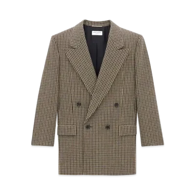 Saint Laurent Women's Jacket in Vichy Wool "Beige/Black/Brown"