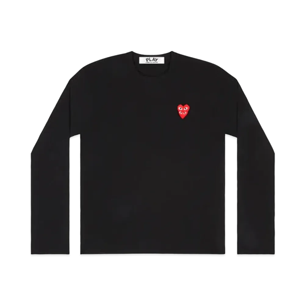 PLAY COMME des GARCONS Double Red Heart Emblem L/S T-Shirt Mens "Black"