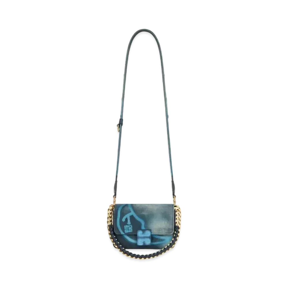 GIVENCHY Small 4G Bag In Printed Graffiti Effect Canvas With Chain "Steel Blue"