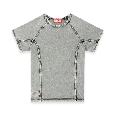 Diesel T-Lynne Denim-Effect Top In Stretch Jersey "Gray"