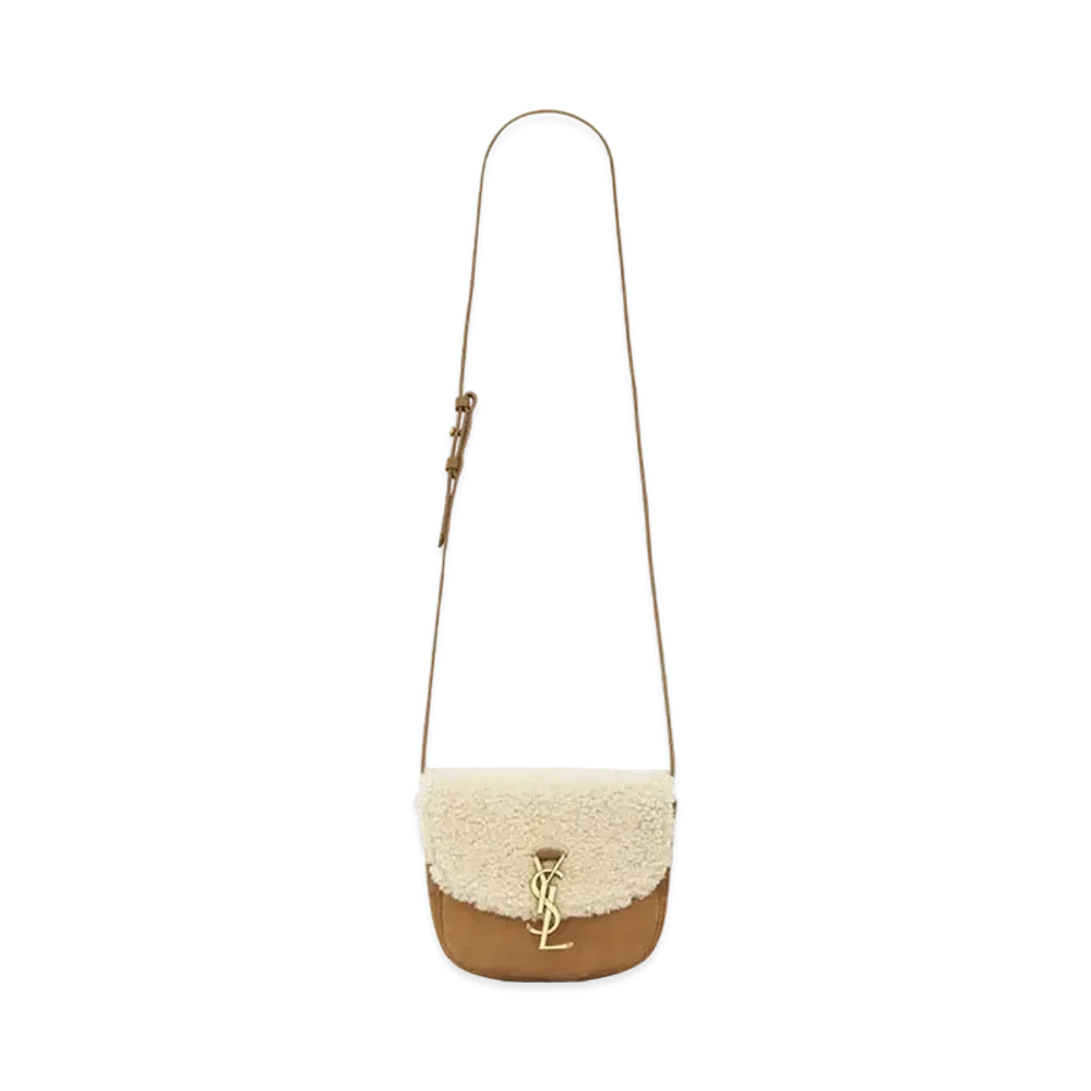 Saint Laurent Kaia Small Satchel In Nubuck And Shearling "Natural"