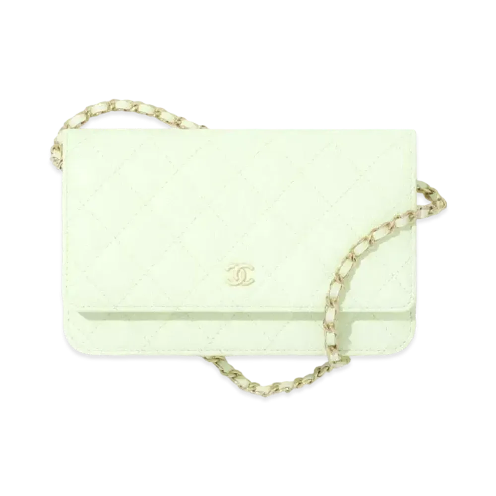 CHANEL Classic Chain Wallet Grain Shiny Calfskin "Green"