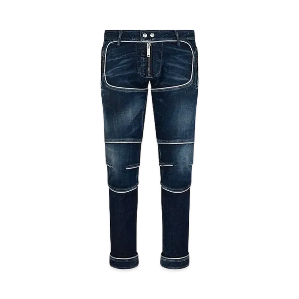 Dsquared2 Dark Easy Ripped Wash Heritage Denim Biker Pants "Navy"