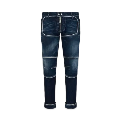 Dsquared2 Dark Easy Ripped Wash Heritage Denim Biker Pants "Navy"