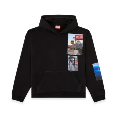 Diesel S-Boxt-Hood-T6 Hoodie With Logo Photo Patches "Black"