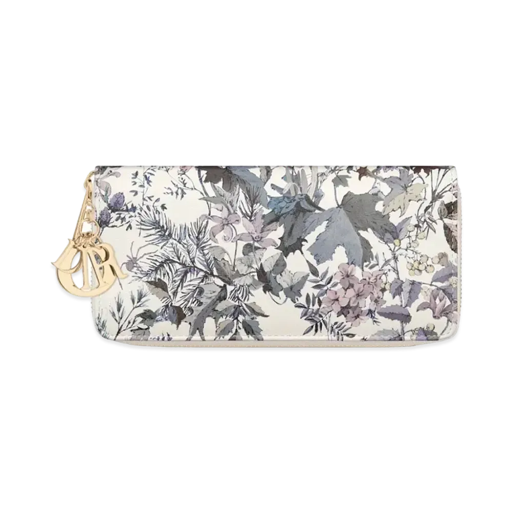 Dior Lady Dior Voyageur Wallet Dior 4 Saisons Hiver Printed Calfskin Japan Exclusive "White/Multicolor"