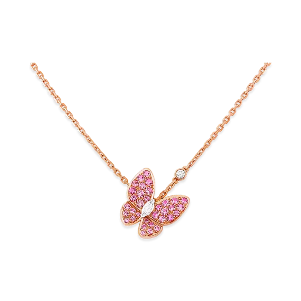 Van Cleef & Arpels Deux Papillons pendant "18K Rose gold/Sapphire/Diamond"