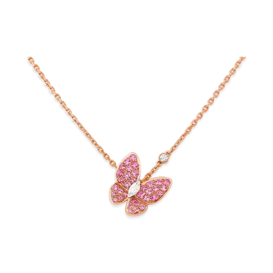 Van Cleef & Arpels Deux Papillons pendant "18K Rose gold/Sapphire/Diamond"