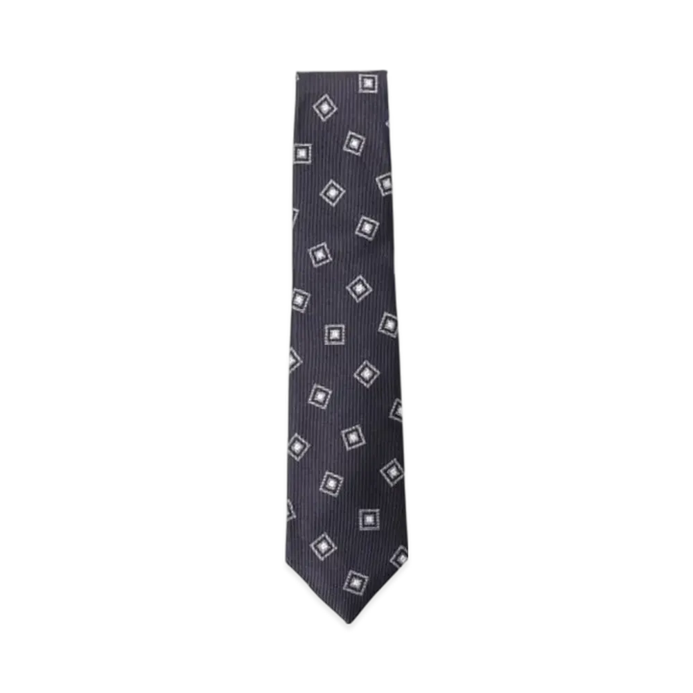 BEAMS Fermo Fossati Silk Fine Print Tie "Navy"