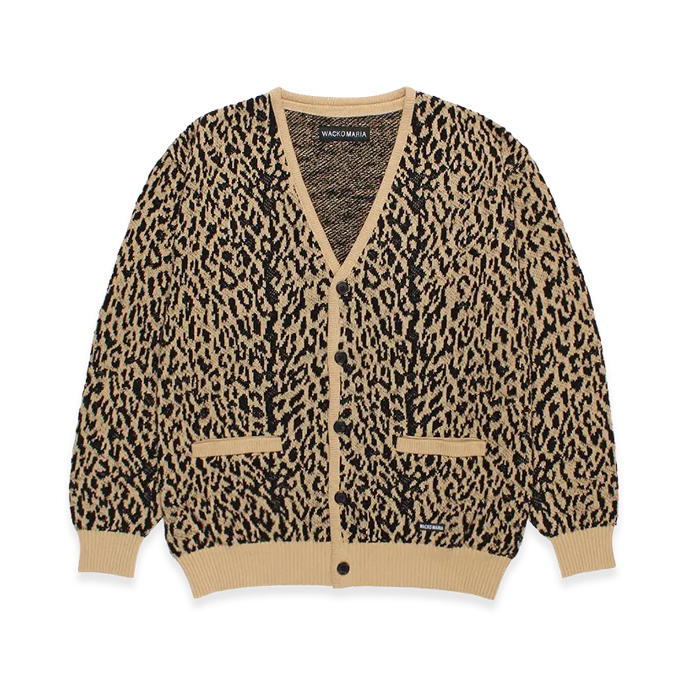 WACKO MARIA Leopard Jacquard Knit Cardigan "Light Brown"