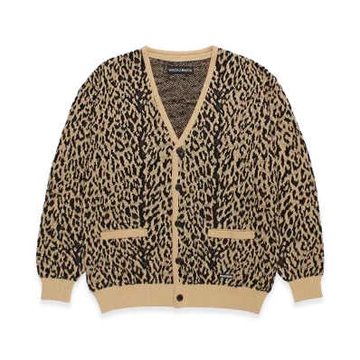 WACKO MARIA Leopard Jacquard Knit Cardigan "Light Brown"
