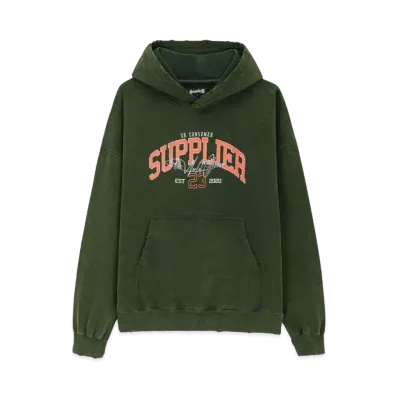 SUPPLIER Vintage Wash College Logo Hoodie "Dark Green"