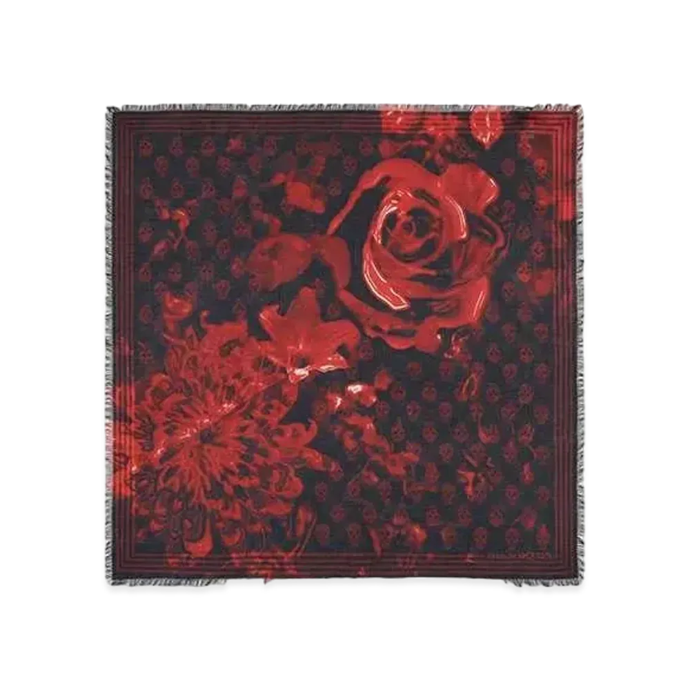 Alexander McQUEEN Wax Flower Biker Foulard "Black/Red"