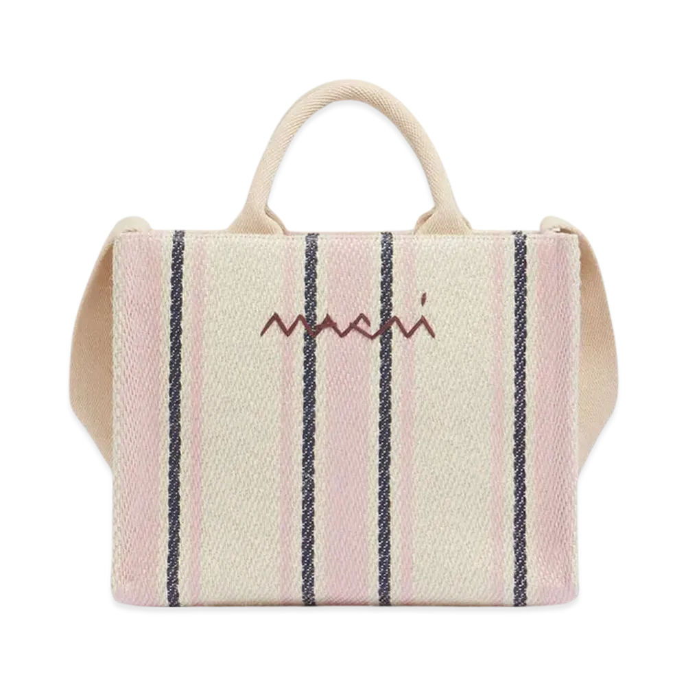 MARNI Small Tote Bag in Striped Raffia Effect "Silk White/Macaron/Blue China"