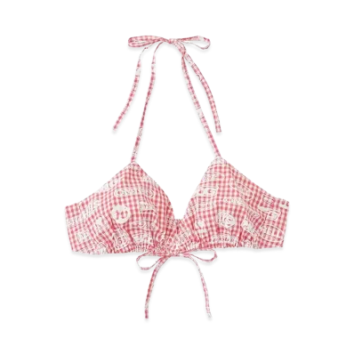 HYSTERIC GLAMOUR Women's HG Racing Pattern Gingham Check Bra Top "Other Pink"