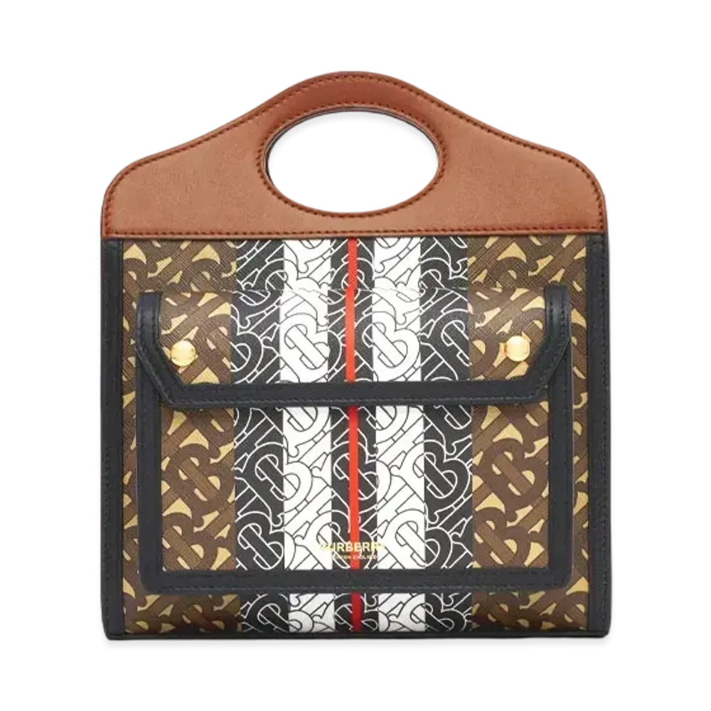 Burberry Mini Monogram Stripe E Canvas Pocket Bag "Bridle Brown"
