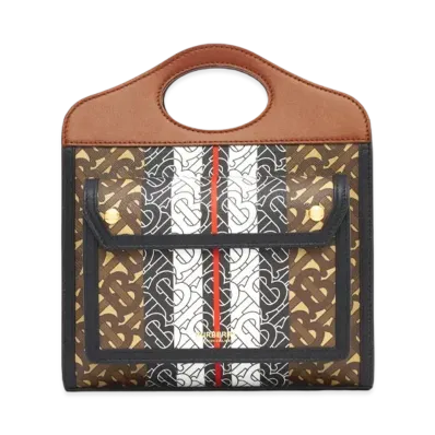 Burberry Mini Monogram Stripe E Canvas Pocket Bag "Bridle Brown"