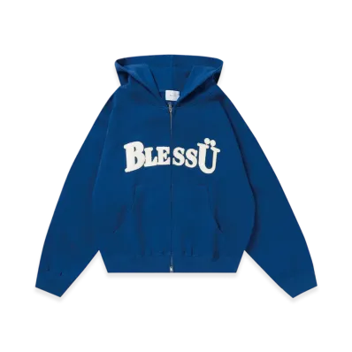 BLESS U BU OG Logo Zip Up Hoodie "Blue"