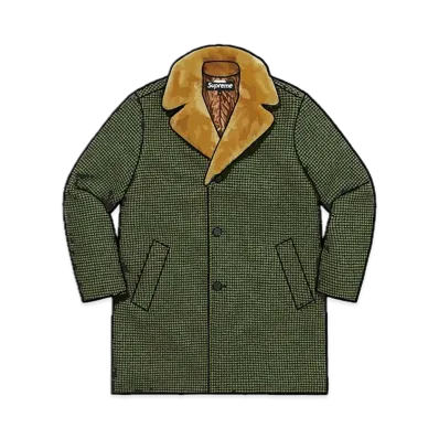Supreme Fur Collar Car Coat "Green Houndstooth"