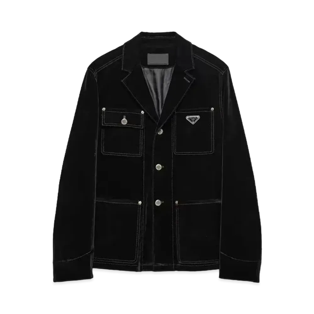 PRADA Men's Blouson In Velvet Denim "Black"