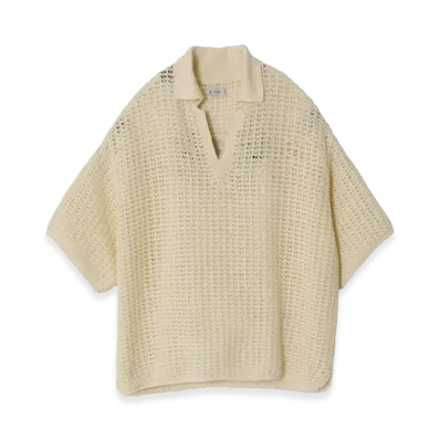 YOKE Cotton Mesh Knit Skipper Polo Shirt "Beige"