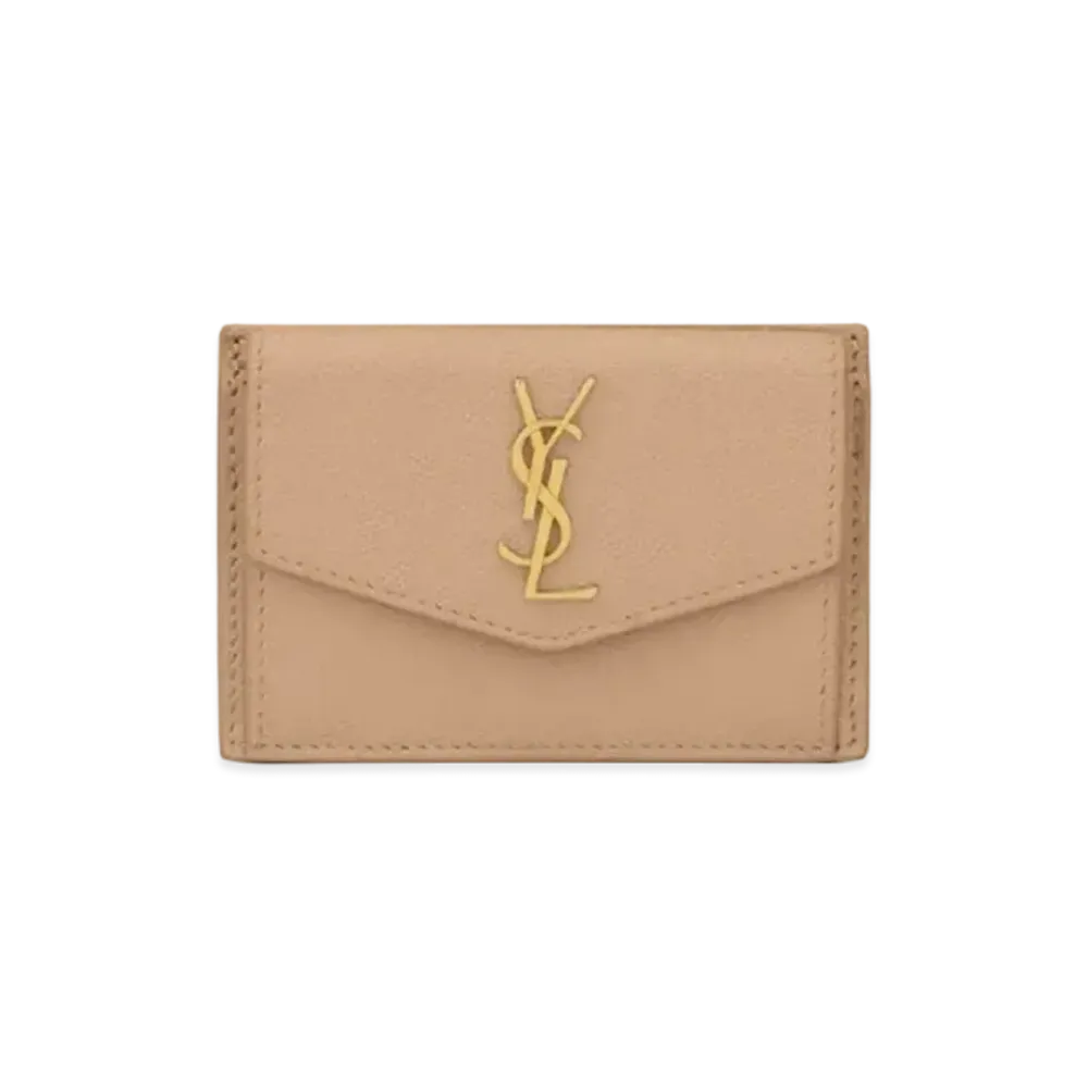 Saint Laurent Uptown Card Case In Grain De Poudre Embossed Leather "Dark Beige"