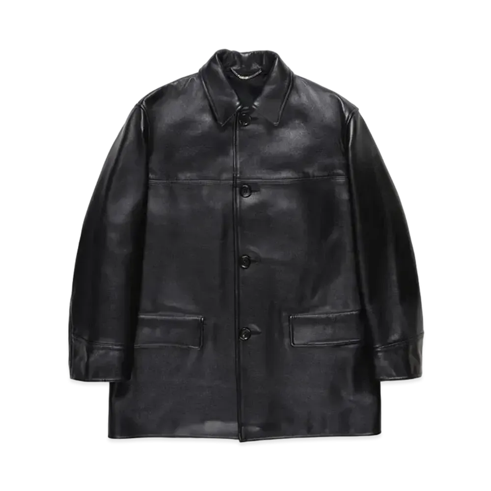 WACKO MARIA LEATHER CAR COAT "Black"