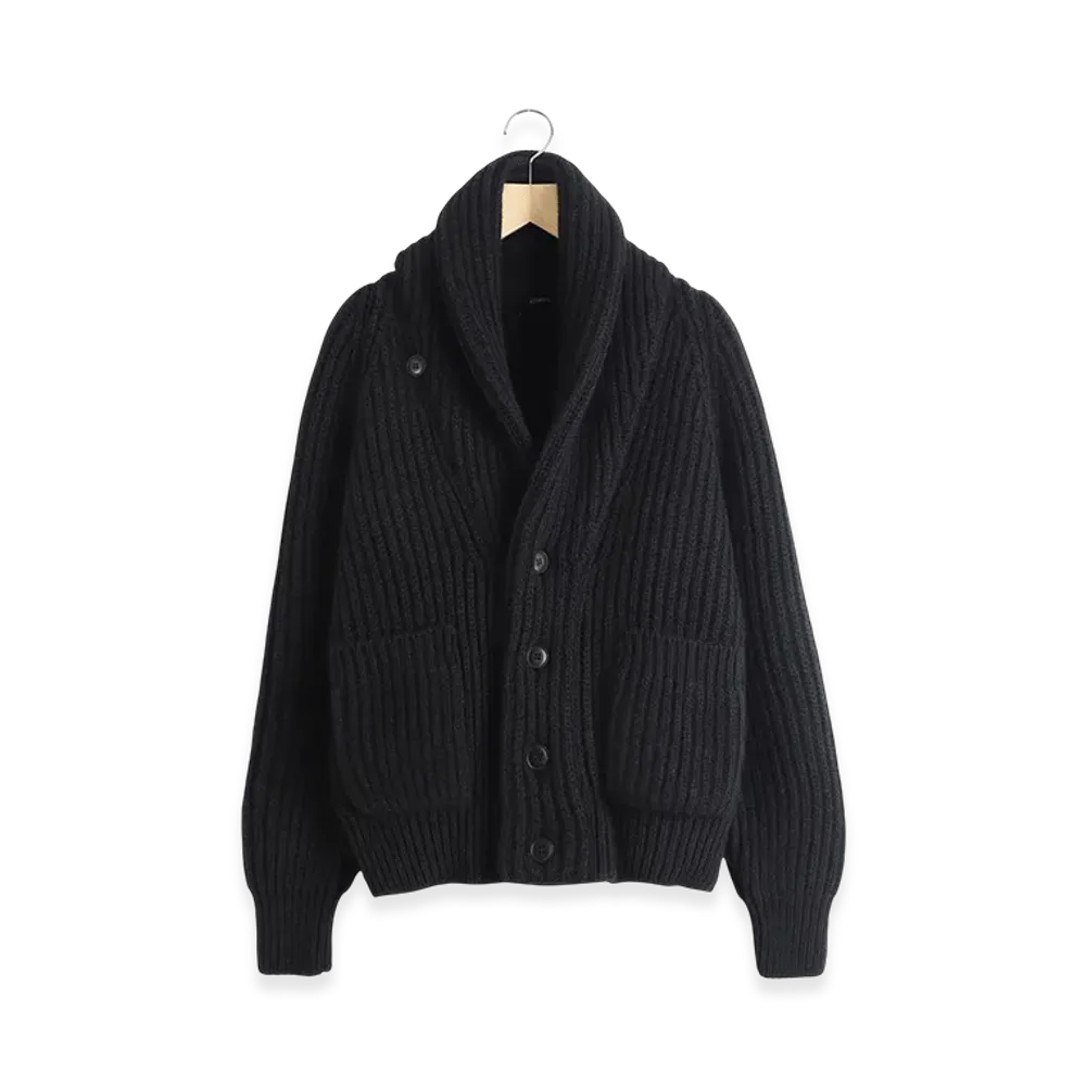 COMOLI Cashmere Washi Shawl Collar Knit Jacket "Black"