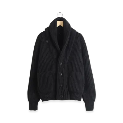 COMOLI Cashmere Washi Shawl Collar Knit Jacket "Black"