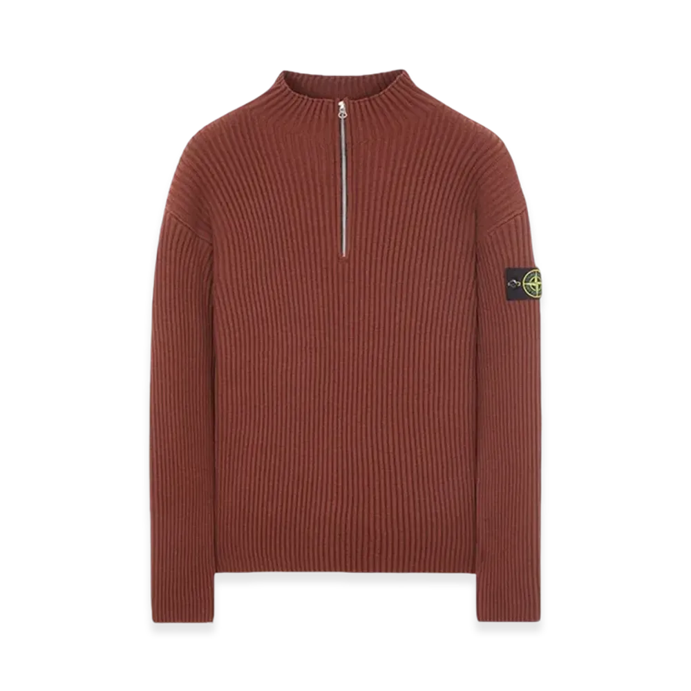 Stone Island 516C2 Full-Rib Wool Half Zip Up Knit - 23FW "Chestnut Brown"