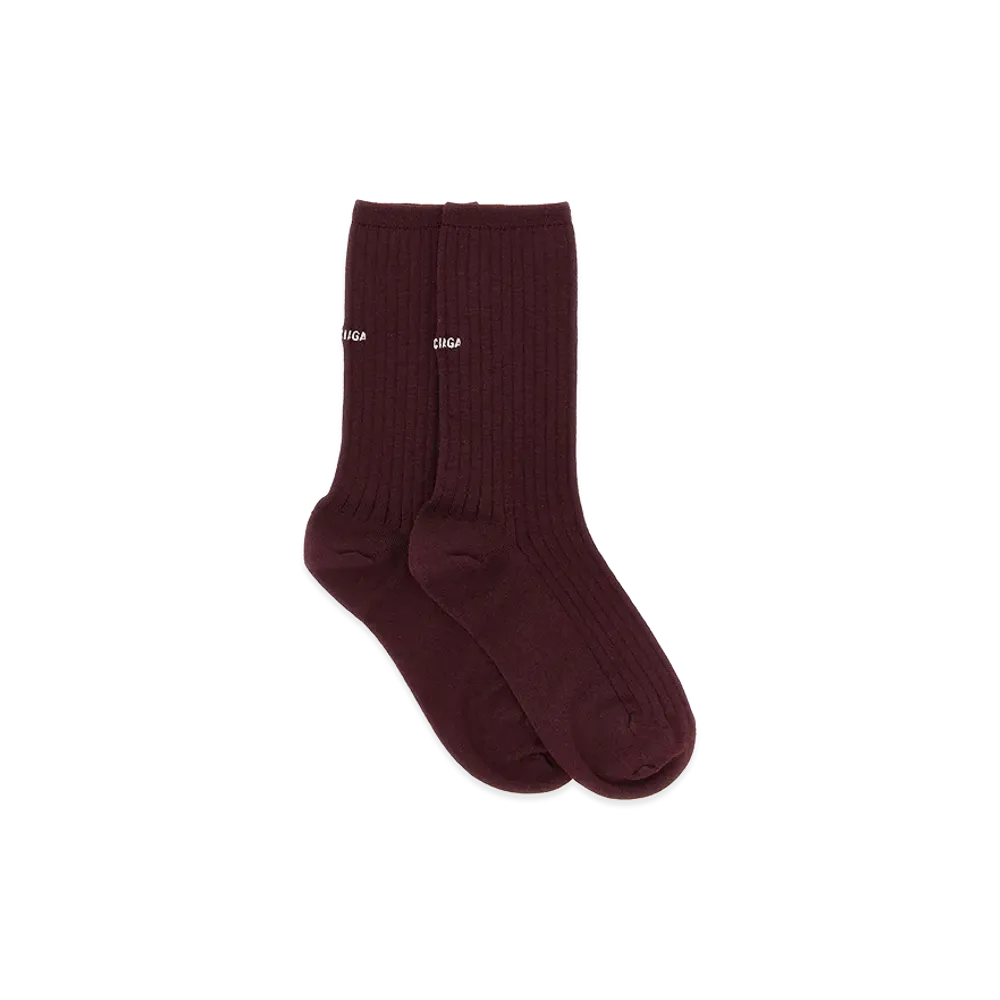 BALENCIAGA Women's Logo Embroidery Ribbed Tights "Bordeaux"