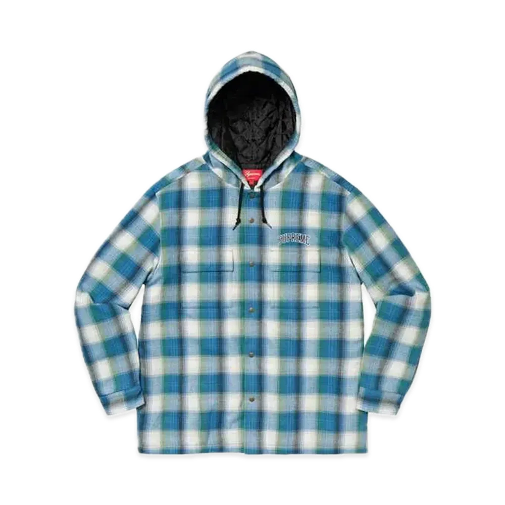 Supreme Quilted Hooded Plaid Shirt "Blue"