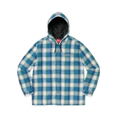Supreme Quilted Hooded Plaid Shirt "Blue"