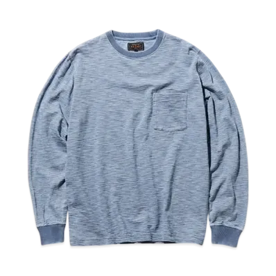 BEAMS Pocket Tee Indigo Slub Yarn "Bleach"