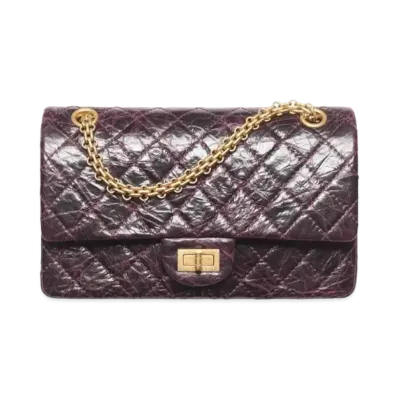 CHANEL 2.55 Handbag Shiny Crumpled Calfskin & Gold-Tone Metal "Dark Purple"