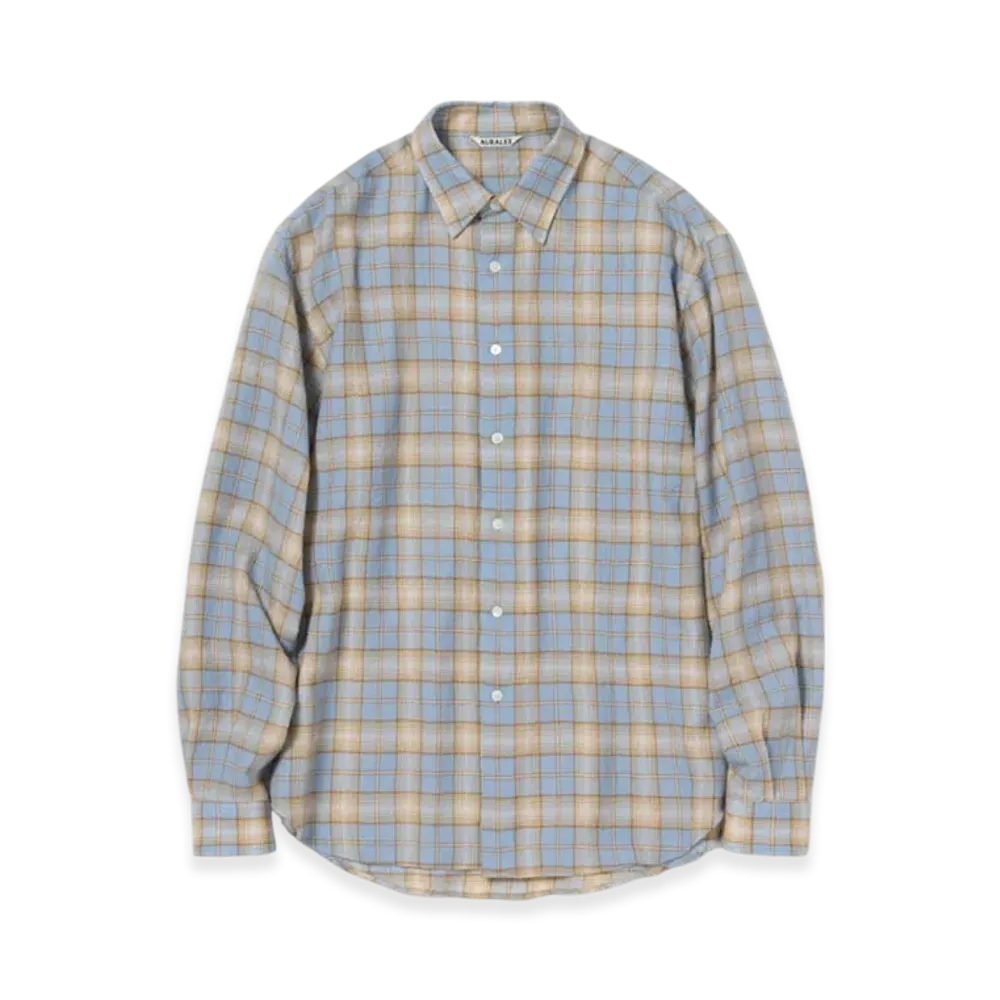 AURALEE Airy Wool Check Shirt "Light Blue/Beige"