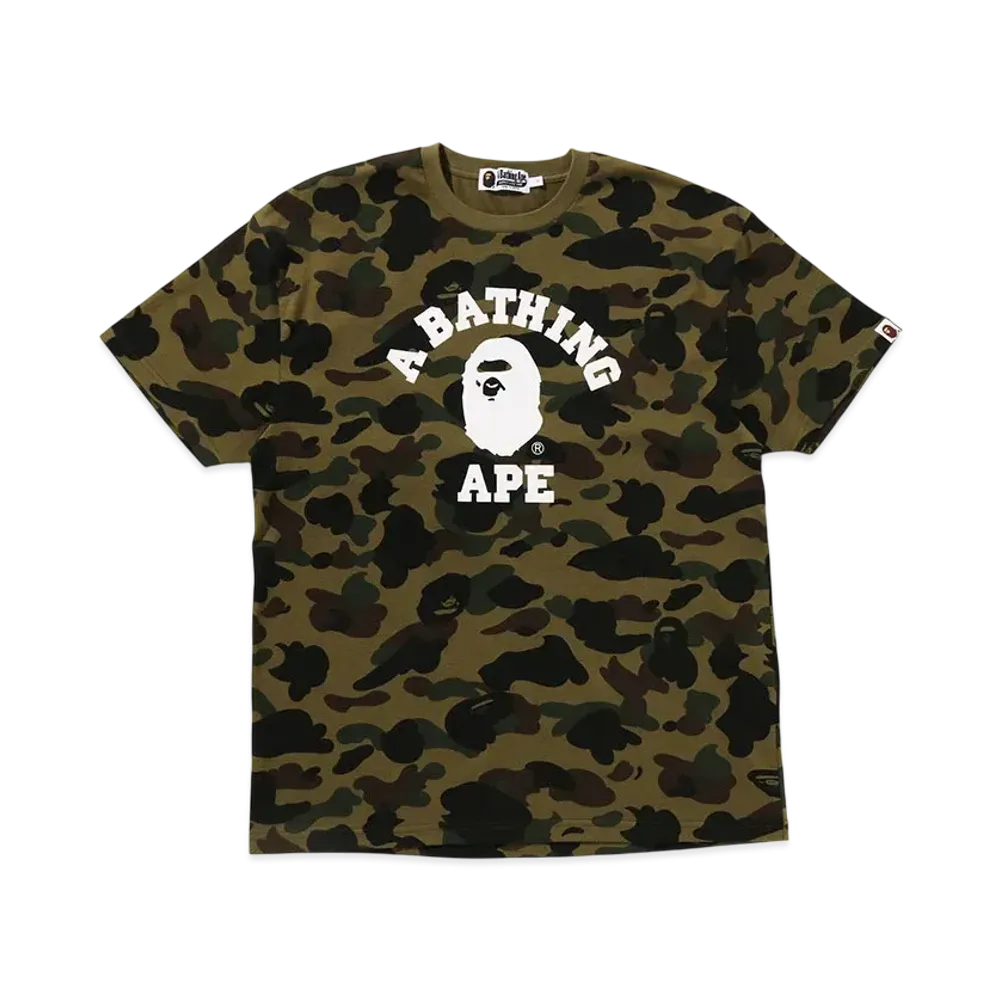 A BATHING APE Bape Ladies 1St Camo College Oversized Tee "Green"
