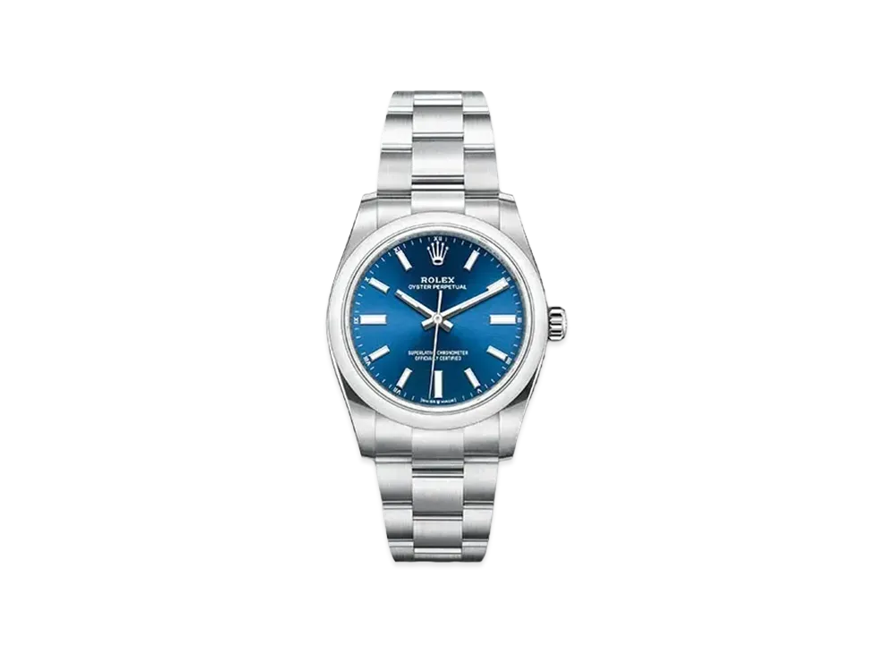 ロレックス オイスターパペチュアル 34 青文字盤 124200