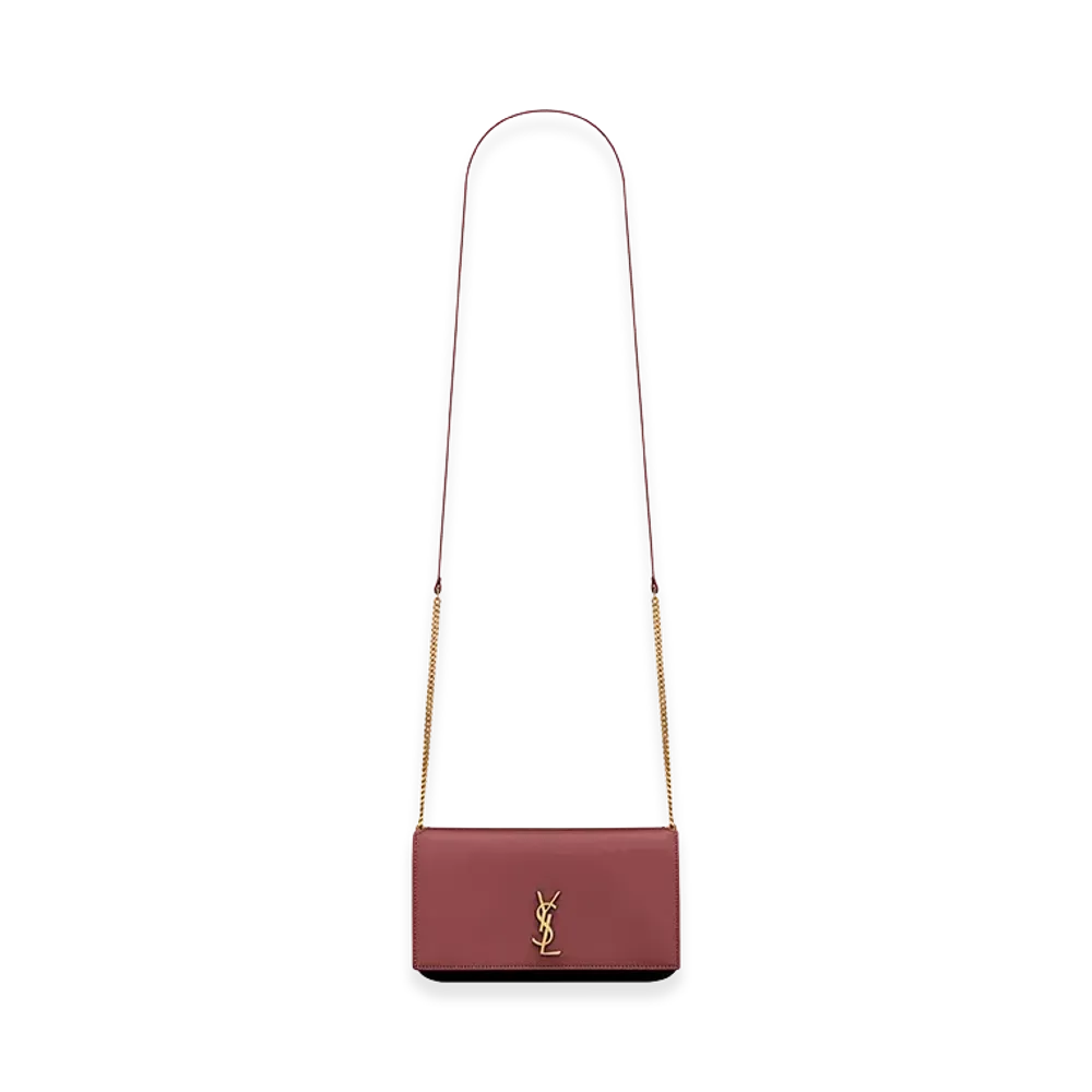 Saint Laurent Women's Burgundy Leather Phone Case "Bordeaux"