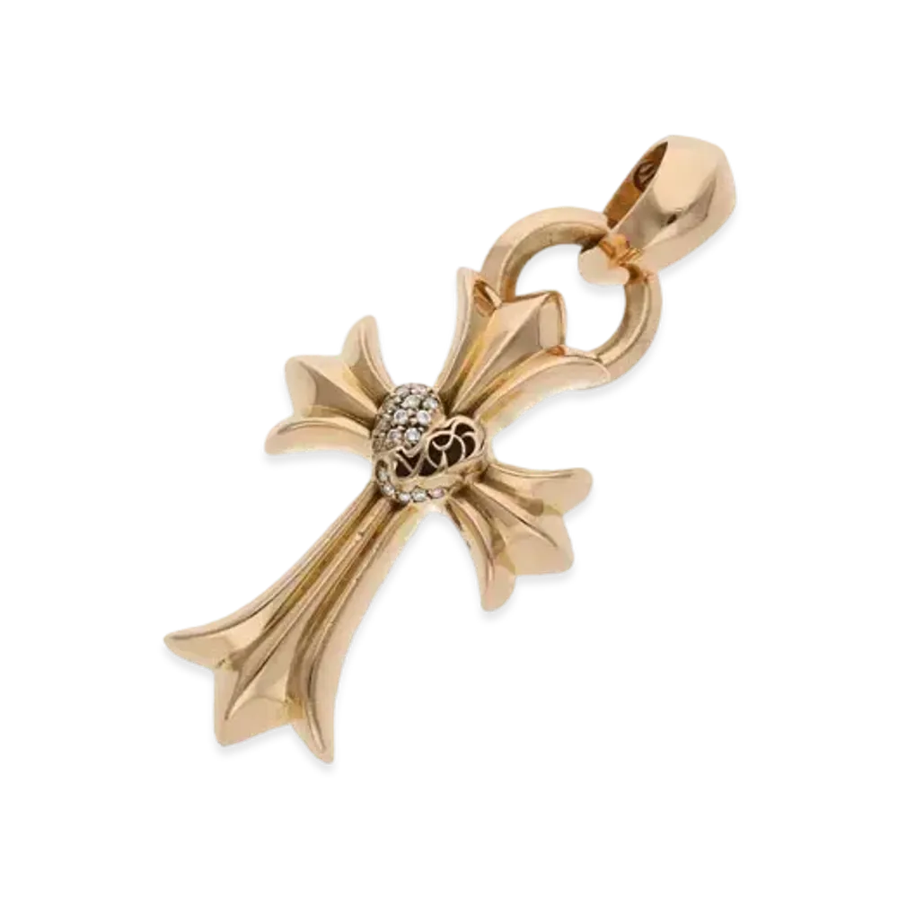 Chrome Hearts 22K Small CH Cross Heart Bale with Bale Pendant Necklace Top "Yellow Gold"