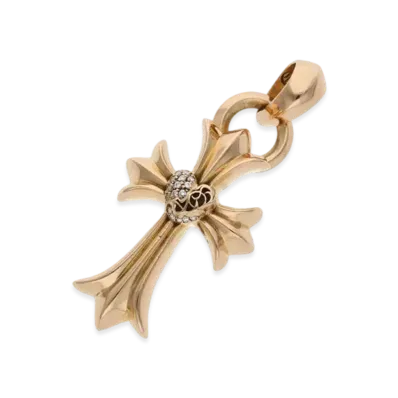 Chrome Hearts 22K Small CH Cross Heart Bale with Bale Pendant Necklace Top "Yellow Gold"