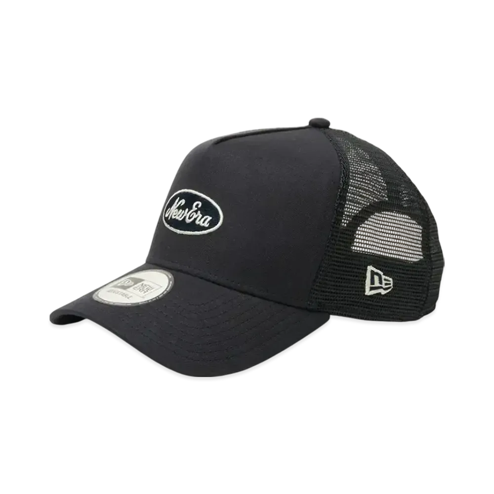 NEW ERA 9Forty A-Frame Tracker Cotton Flax Oval Logo "Dark Navy"