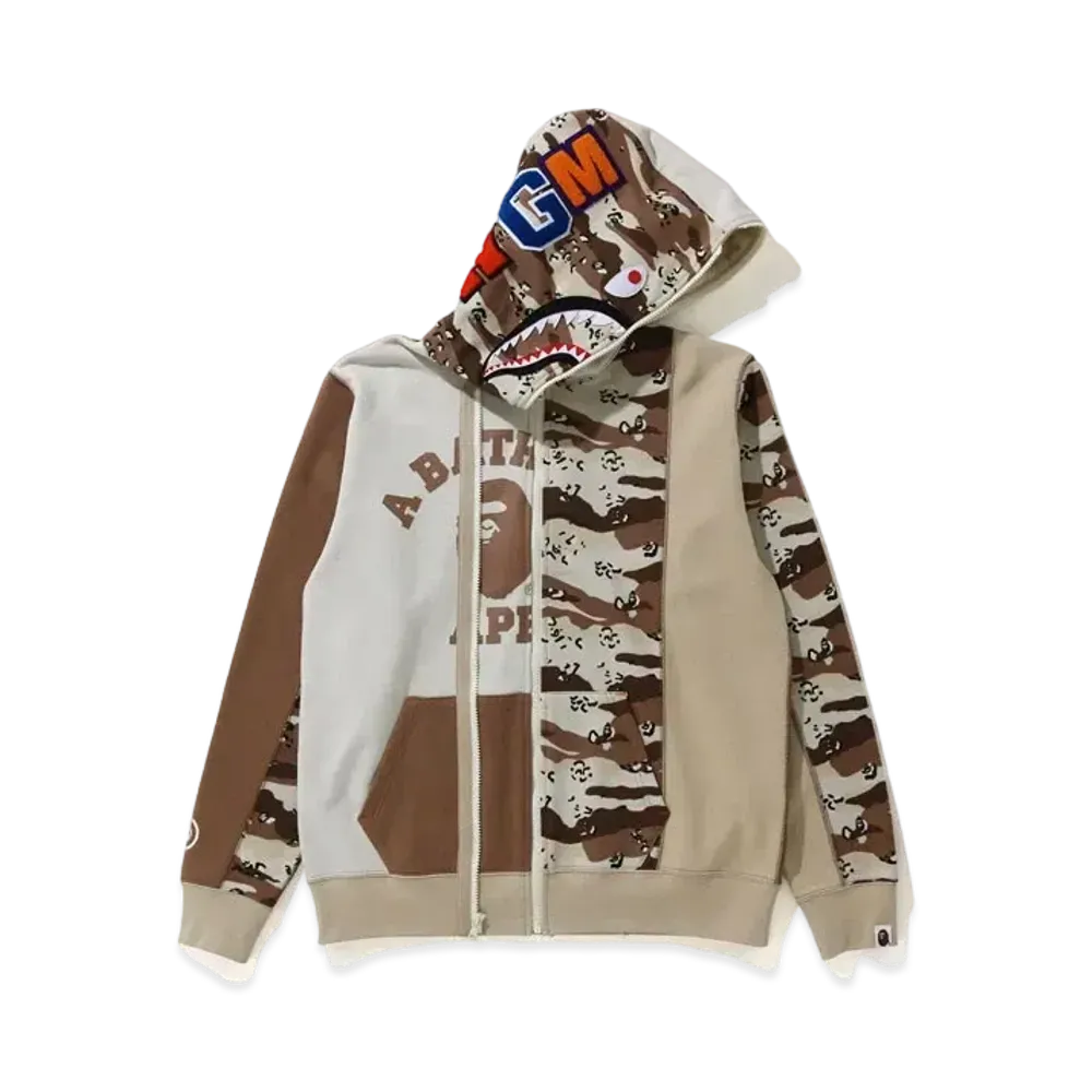 A BATHING APE DESERT CAMO PANEL SHARK FULL ZIP HOODIE "Beige"