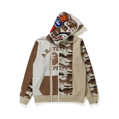 A BATHING APE DESERT CAMO PANEL SHARK FULL ZIP HOODIE "Beige"