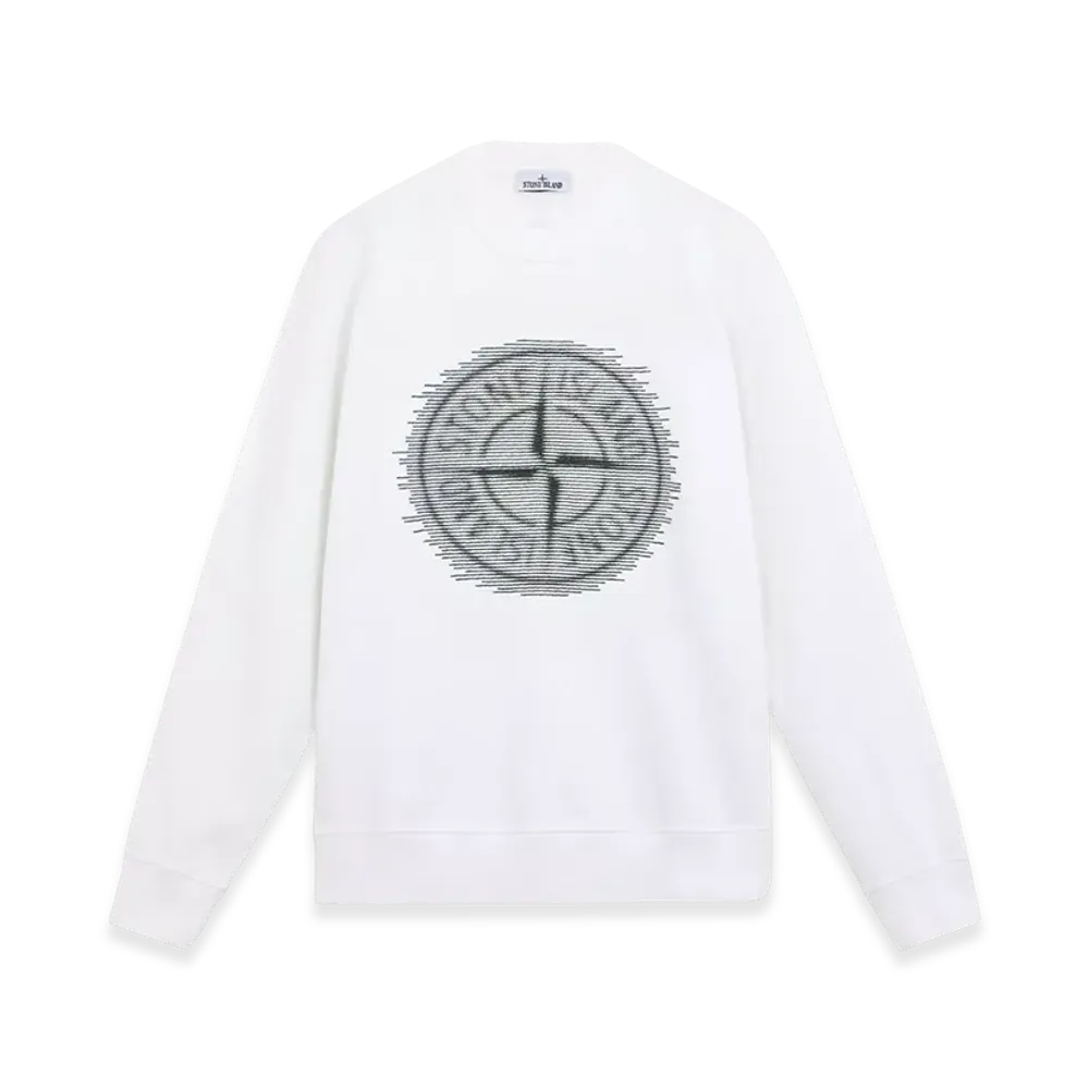 Stone Island 66388 Brushed Organic Cotton Fleece Sweatshirt with Optical Three Embroidery - 24FW "White"