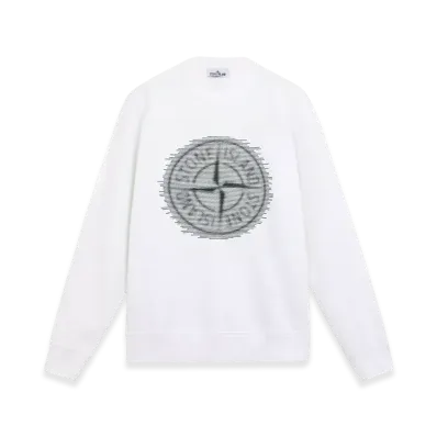 Stone Island 66388 Brushed Organic Cotton Fleece Sweatshirt with Optical Three Embroidery - 24FW "White"