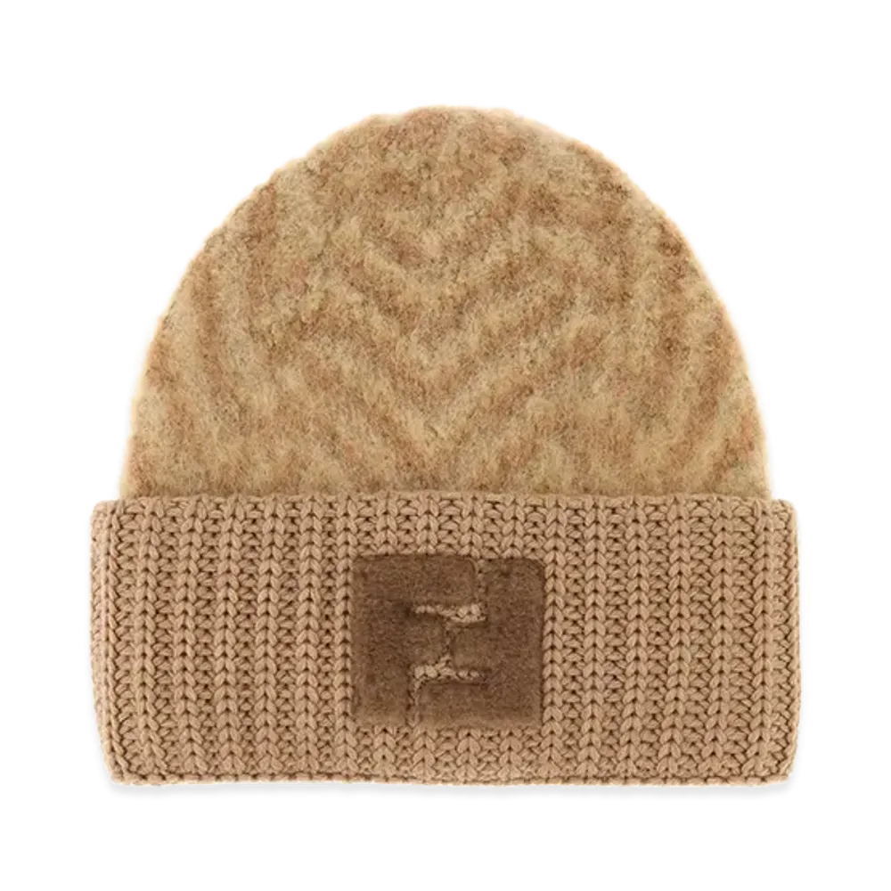 FENDI Women's Embroidered Alpaca Blend Beanie Hat "Brown"