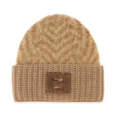FENDI Women's Embroidered Alpaca Blend Beanie Hat "Brown"
