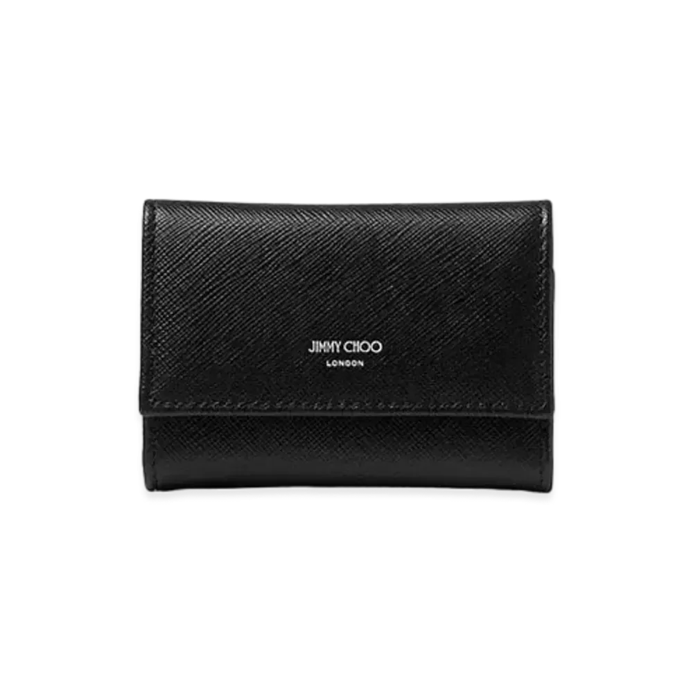 Jimmy Choo Howick Textured Leather Key Case "Black/Gunmetal"